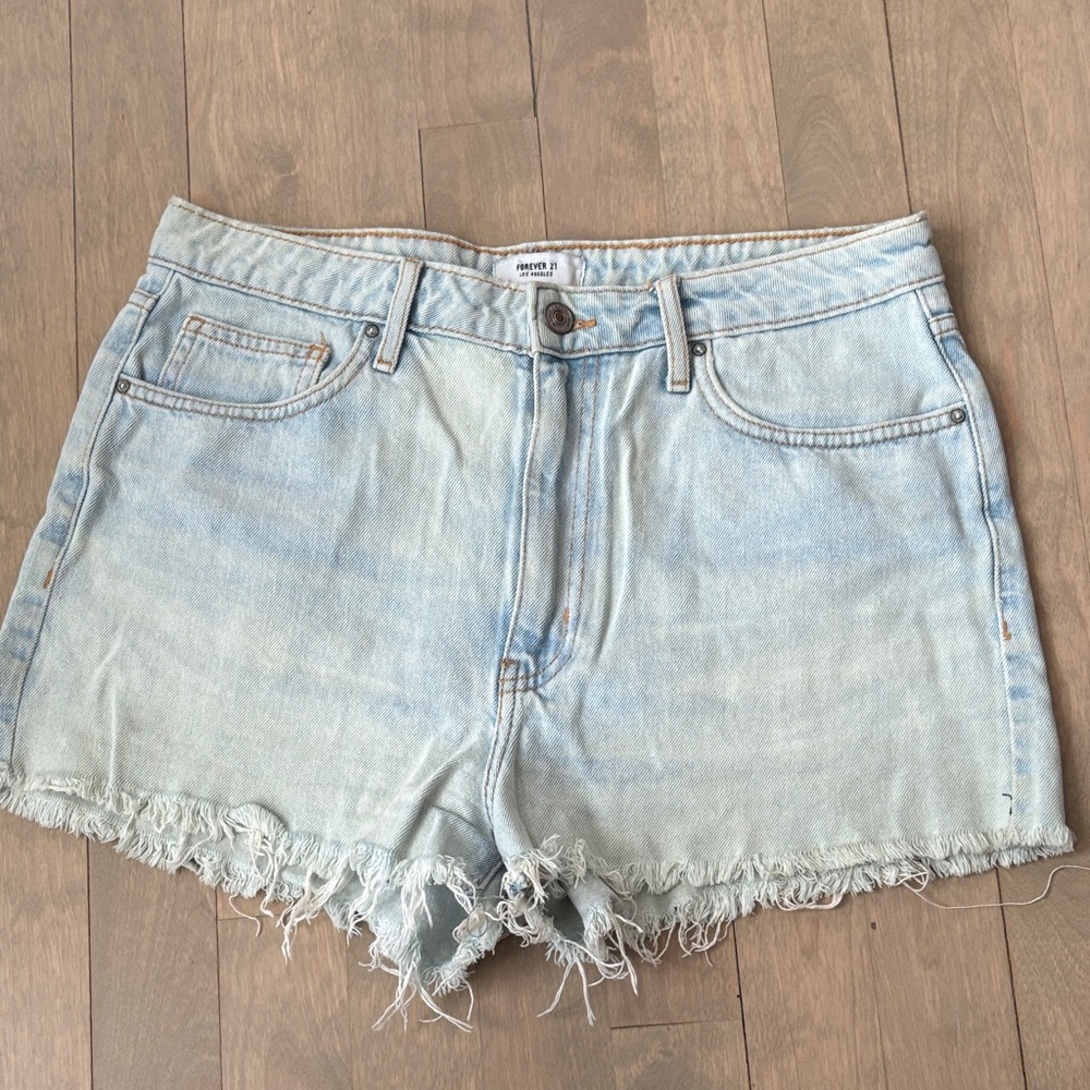 Forever 21 Light Blue Distressed Denim Shorts